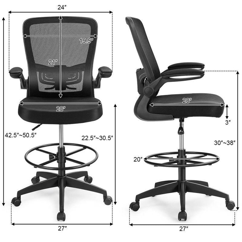 Adjustable Height Office Chair with Lumbar Support and Flip-Up Arms