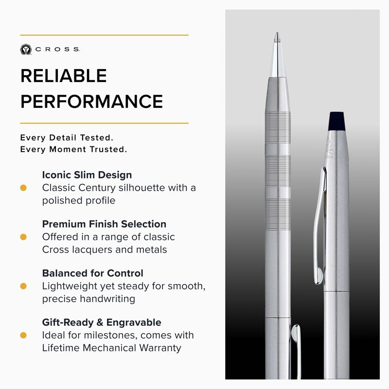 Cross Classic Century Refillable Pen and Pencil Set with Gift Box - Satin Chrome