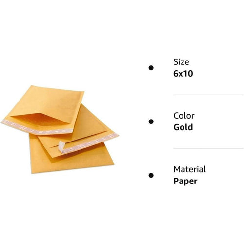 10 Pack Kraft Bubble Mailers 8.5x12 Self-Seal Shipping Envelopes Gold