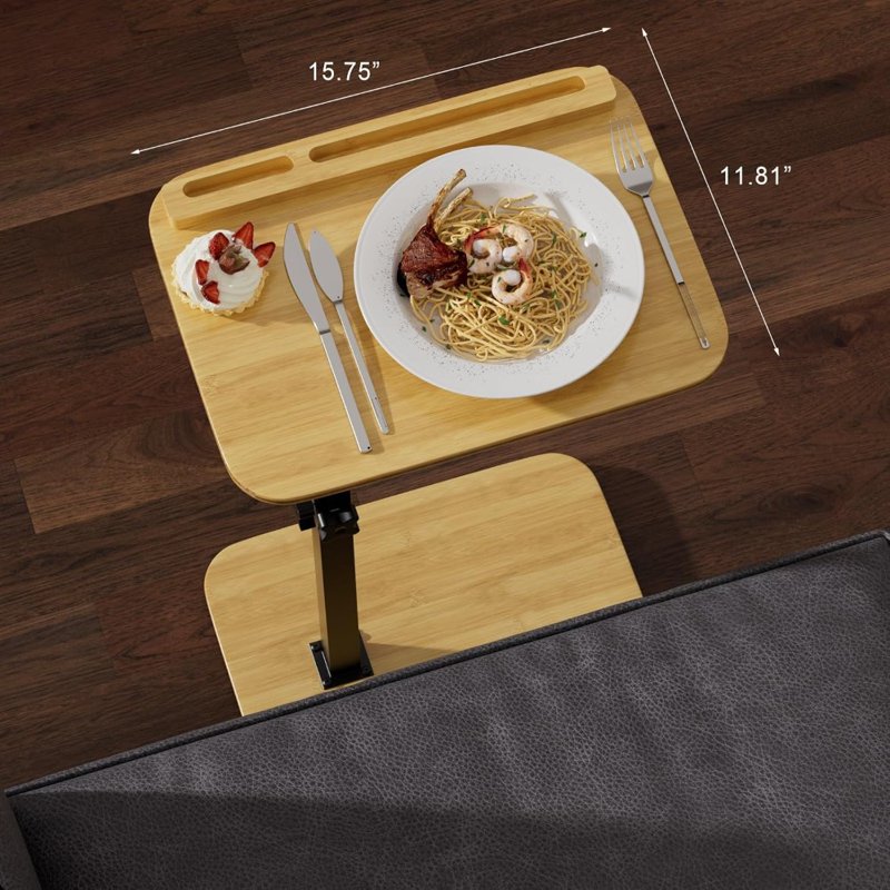 Adjustable Swivel Sofa Side Tray Table for Couch & Bed - Black
