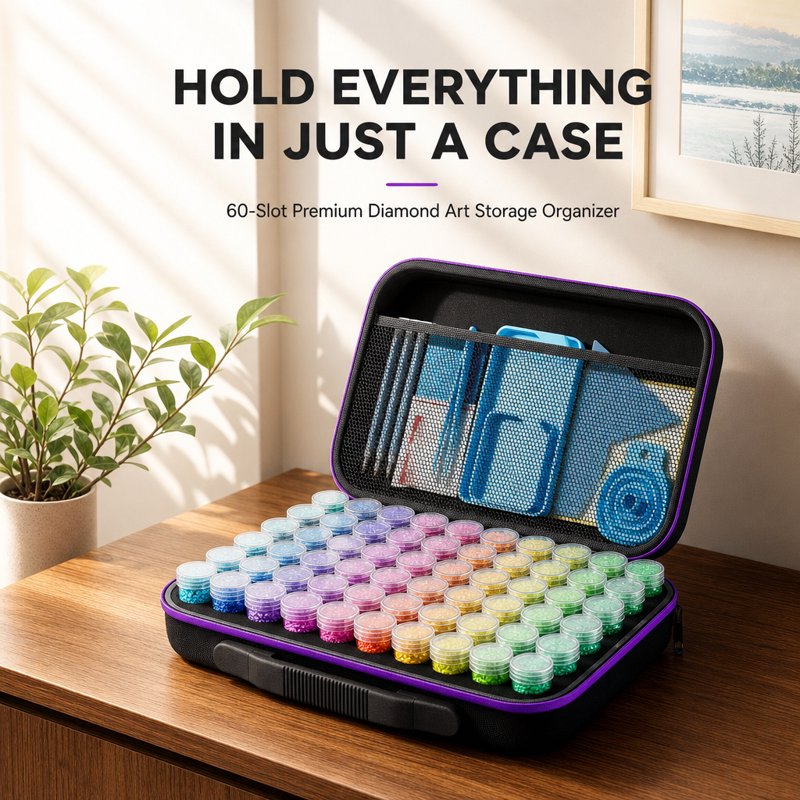 Diamond Art Storage Box with 60 Compartments Portable Bead Organizer