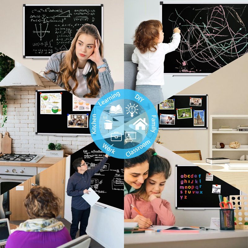 Magnetic Chalkboard for Kids & Home Wall - Dry Erase & Chalk Surface