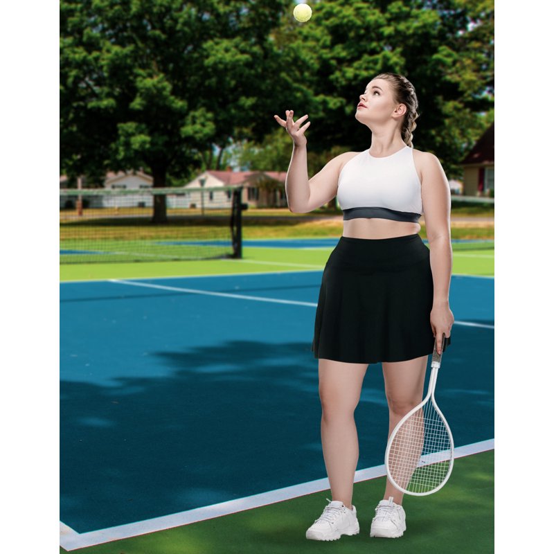 Plus Size Tennis Skort with Built-In Shorts - Pleated Athletic Skirt for Women