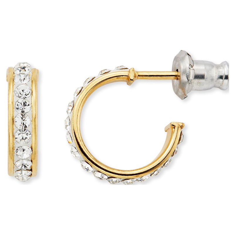 Children's Crystal Earrings Set - 14K Gold Plated Sterling Silver Studs & Hoops