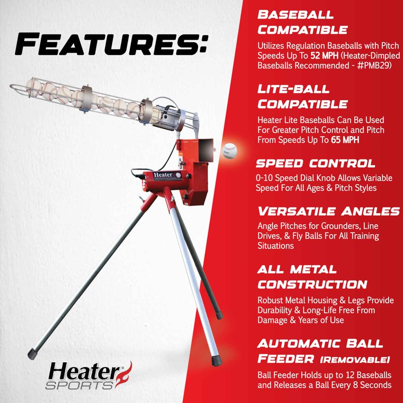 Heavy-Duty Baseball Pitching Machine with Adjustable Speed & Bonus Ball Feeder
