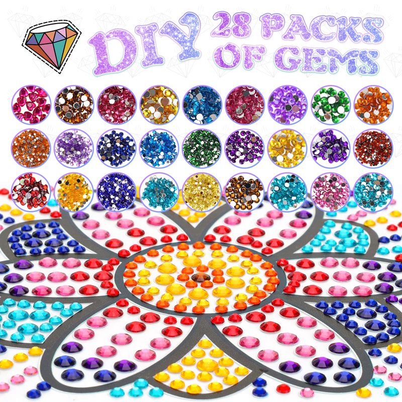 Kids Diamond Painting Craft Kit with 6 Designs for Ages 7-12 - Sun Catcher Gem Art Set