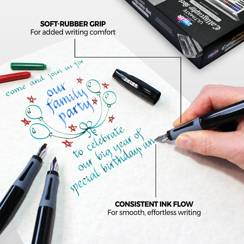 Calligraphy Pen Set with 32 Nibs & Ink Cartridges in Gift Tin