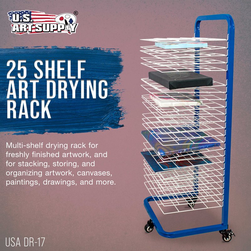 25 Shelf Art Drying Rack with Wheels & Wall Mount for Studios & Classrooms