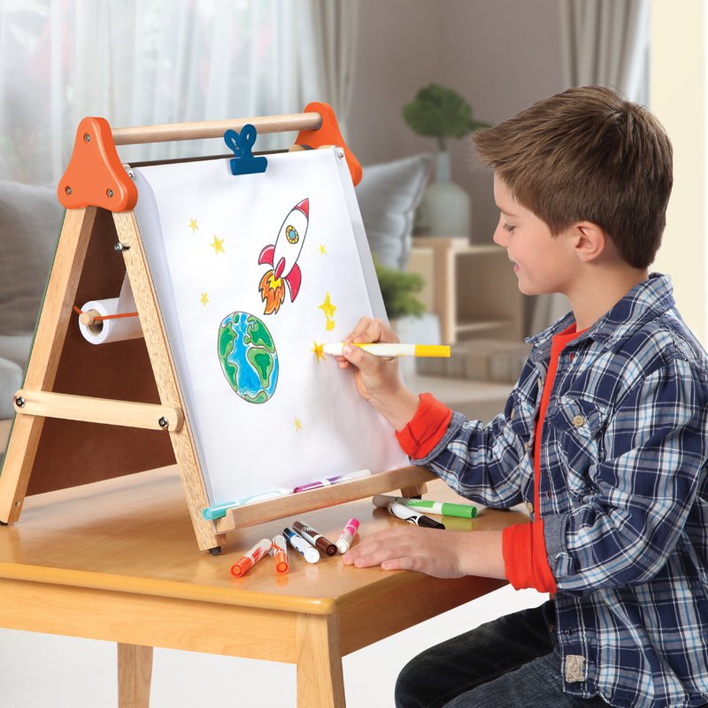 Discovery Kids 3-in-1 Tabletop Art Easel with Whiteboard Chalkboard & Paper Roll