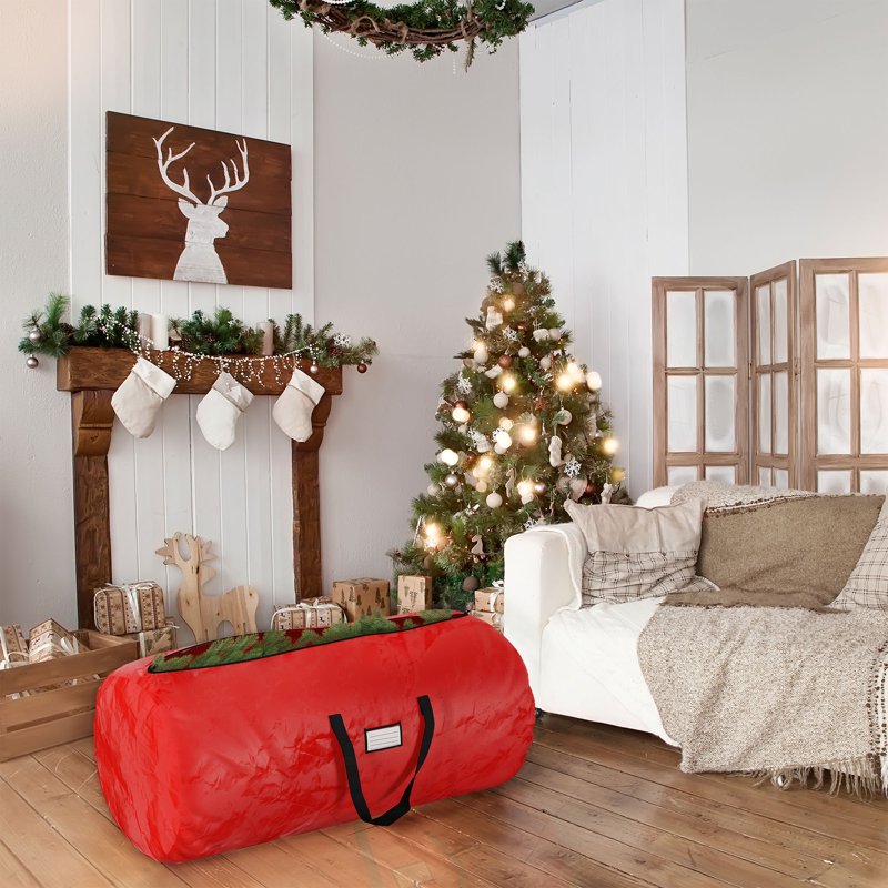 Heavy-Duty Christmas Tree Storage Bag for 12ft Artificial Tree - Red with Handles