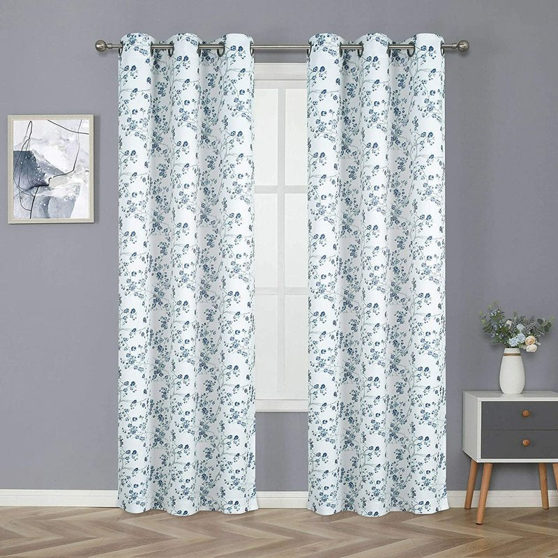 Floral Grommet Room Darkening Curtains - 52 x 84 Inches, 2 Panels
