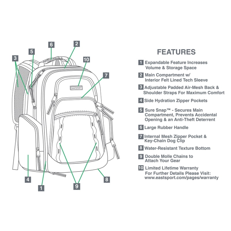 Expandable Recycled Polyester Laptop Backpack with Tech Sleeve & Water-Resistant Bottom