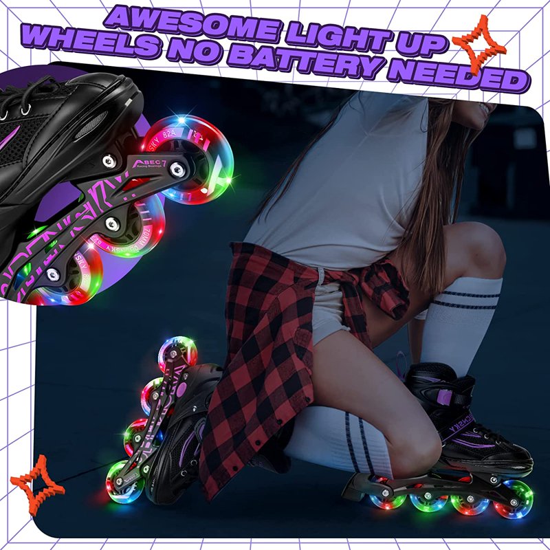 Adjustable Kids Inline Skates with Light-Up Wheels - Unisex Roller Blades