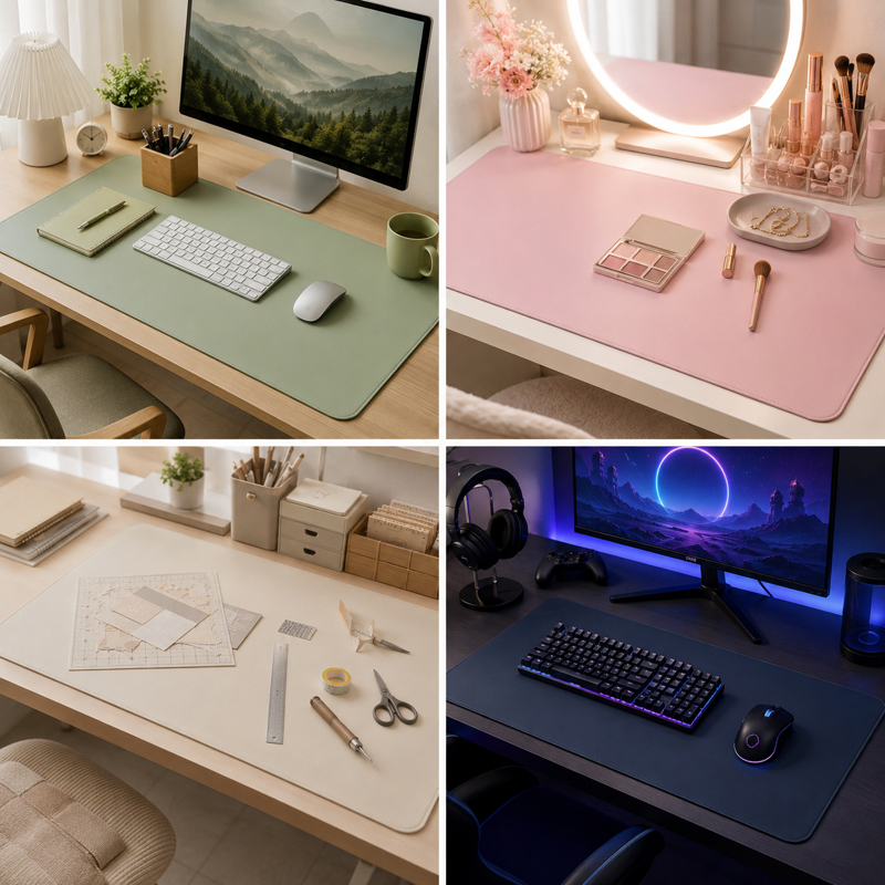 Large Waterproof PU Leather Mouse and Desk Pad Protector, Non-Slip Office & Gaming Surface, Matcha Green, 31.5 x 15.7 inches
