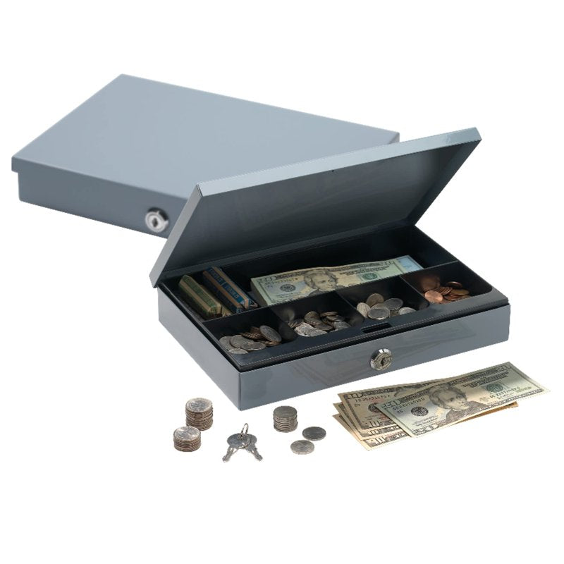 Slim Cash Box with Security Lock - Heavy Duty Steel, Gray, 2H x 11.25W x 7.5D