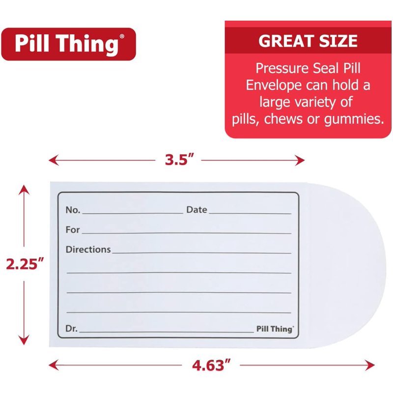 Pill Organizer Envelopes with Peel & Seal Closure - Reusable Medication Storage, 3.5 x 2.5 Inches, Pack of 100