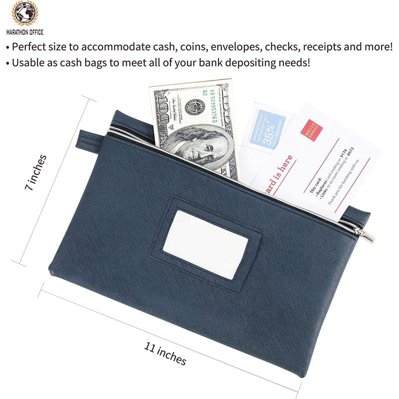 7-Piece Faux Leather Bank Deposit & Cash Organizer Bag Set - Water-Resistant