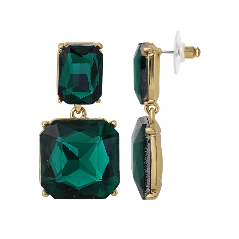 Jessica Simpson Green Stone Drop Earrings Double Drop Statement Jewelry