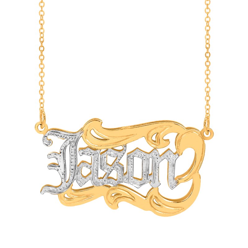 Personalized Men's Name Necklace with Old English Lettering - Customizable 12 Charms