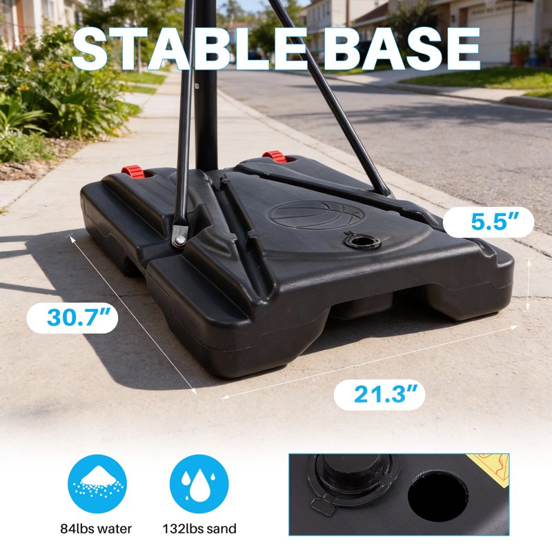 Outdoor Portable Basketball Hoop with 32-Inch Shatterproof Backboard, Adjustable Height 5-8.5 ft