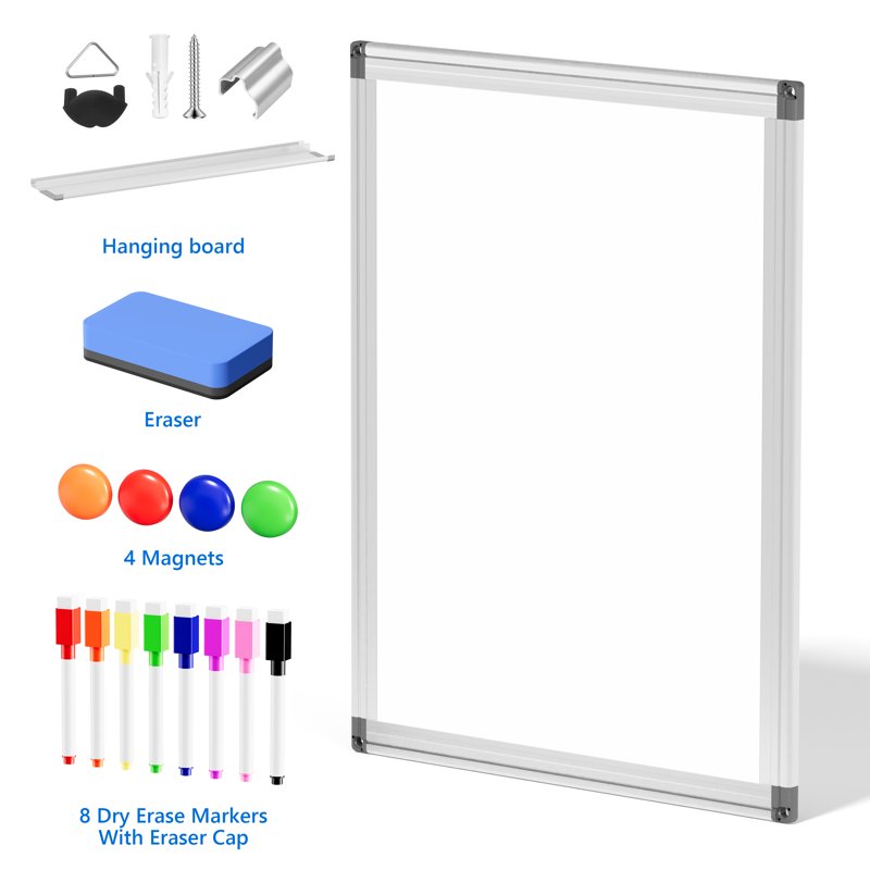 Magnetic Whiteboard with Eraser and Magnets - 16x12 Inches Small Wall Dry Erase Board
