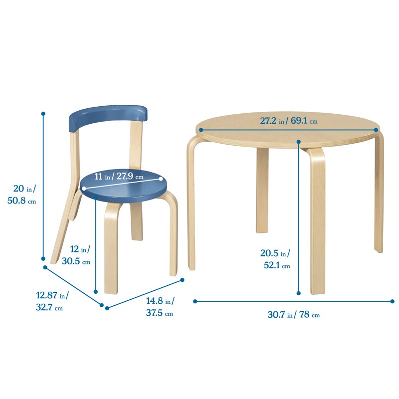 Kids Bentwood Table and Chair Set - 5-Piece Child Furniture for Playroom or Classroom