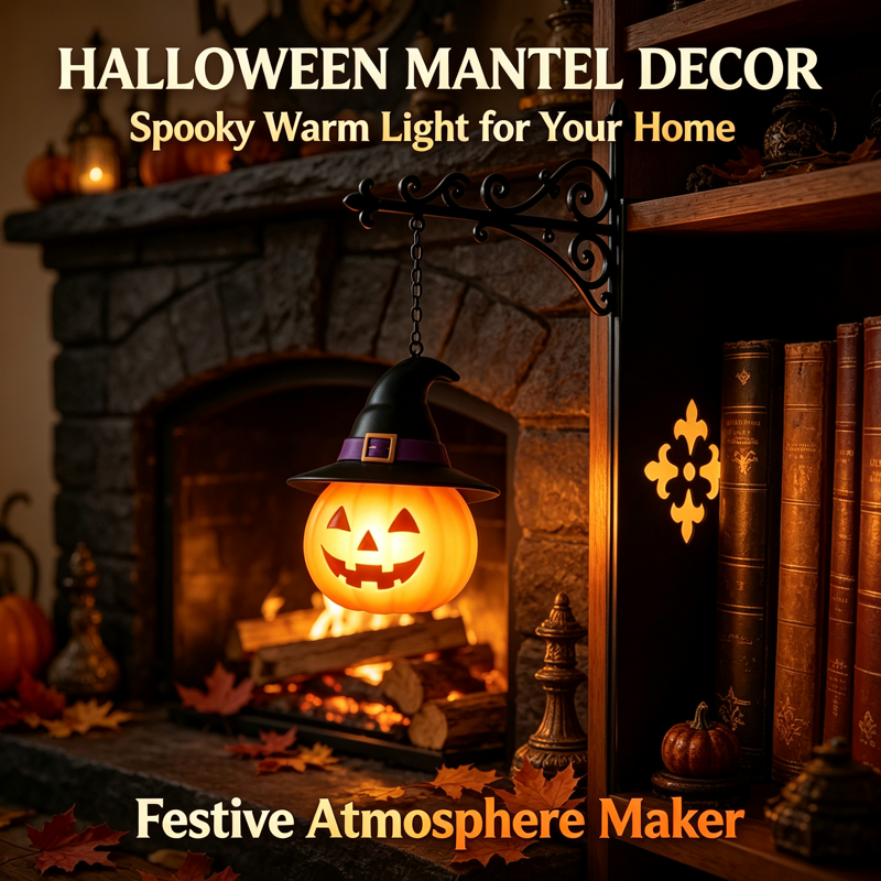 Hat Pumpkin Halloween Bookshelf Lamp - Vintage Ghost Library Light with Bookend Base