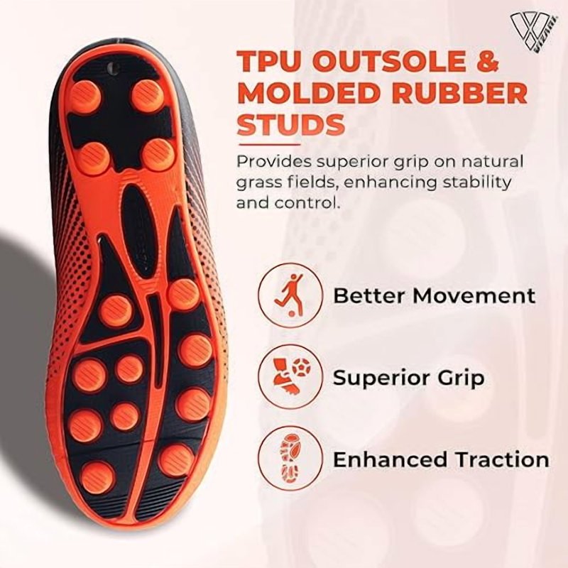 Vizari Stealth Firm Ground Kids Soccer Cleats - Orange/Black, Size 1