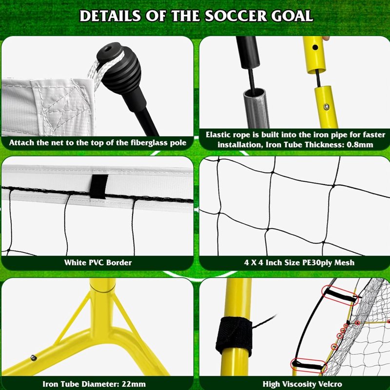 Portable 8x5 ft Soccer Goal with Carry Bag, Ground Stakes & Steel Frame – Foldable Backyard Soccer Goal