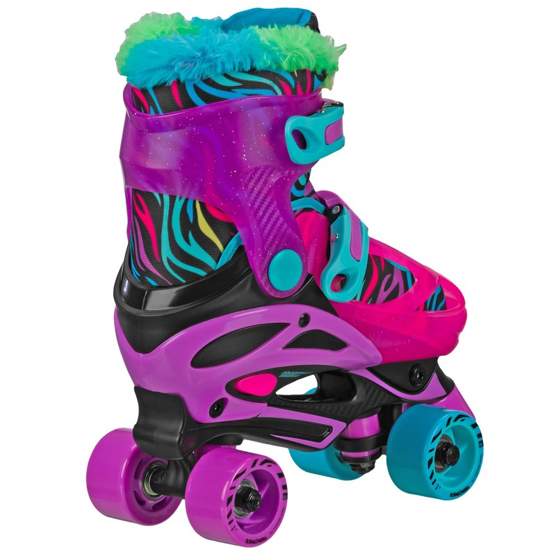 Youth 2-in-1 Quad and Inline Roller Skates Combo - Neon Zebra, Sizes 3-6