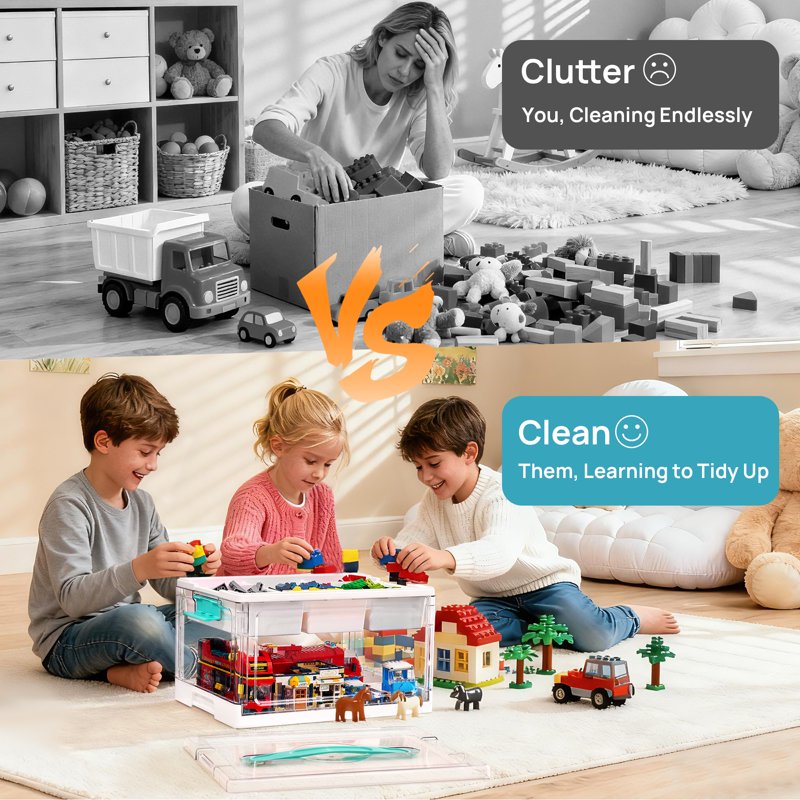 Large 24QT Clear Plastic Toy & Craft Storage Bin with Removable Dividers