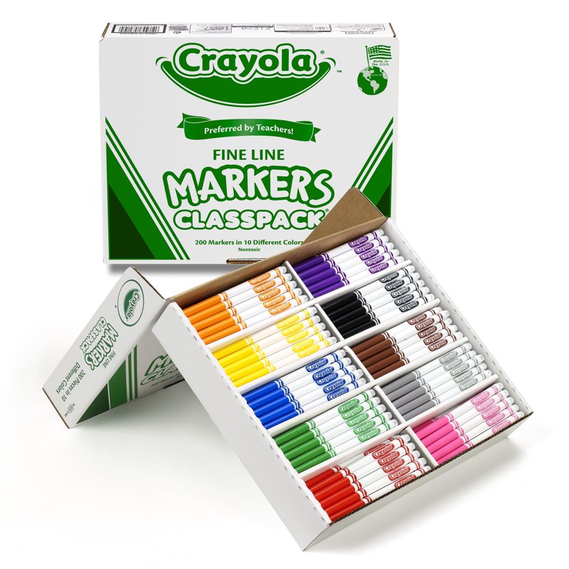 Non-Washable Fine Point Markers Set - 10 Classic Colors, Pack of 200