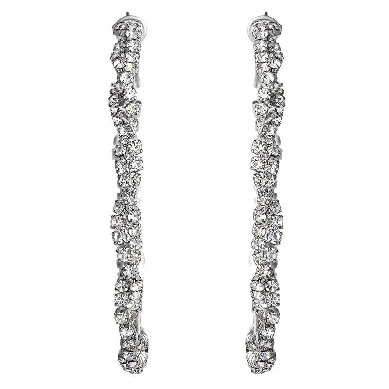 Women's Twisted Rhinestone Hoop Earrings - Silver Tone, Sparkling Jewelry