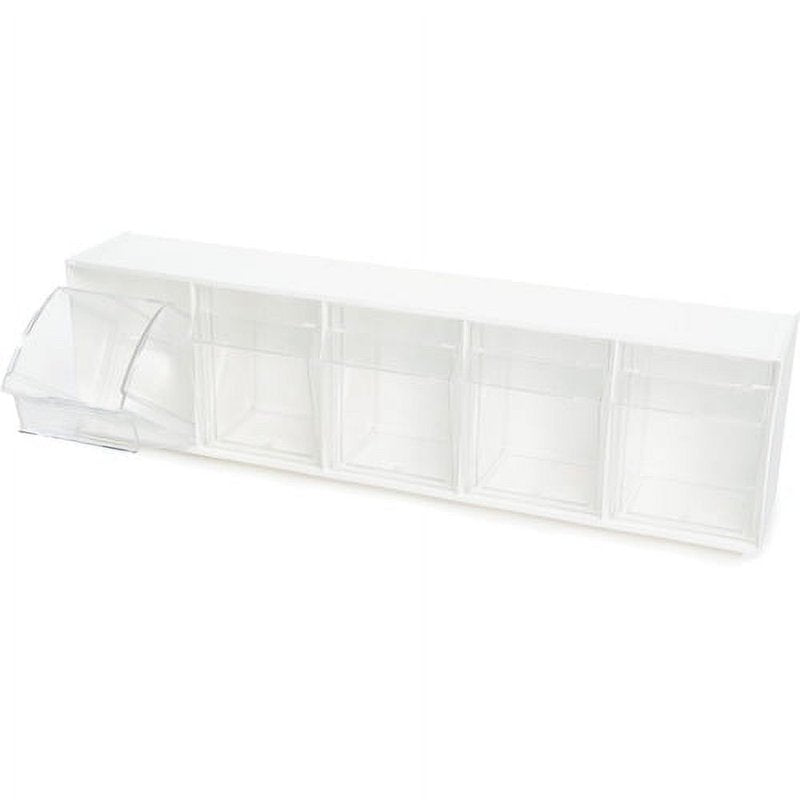 Deflecto Interlocking Tilt Bin Storage System - 5 White Bins for Organization