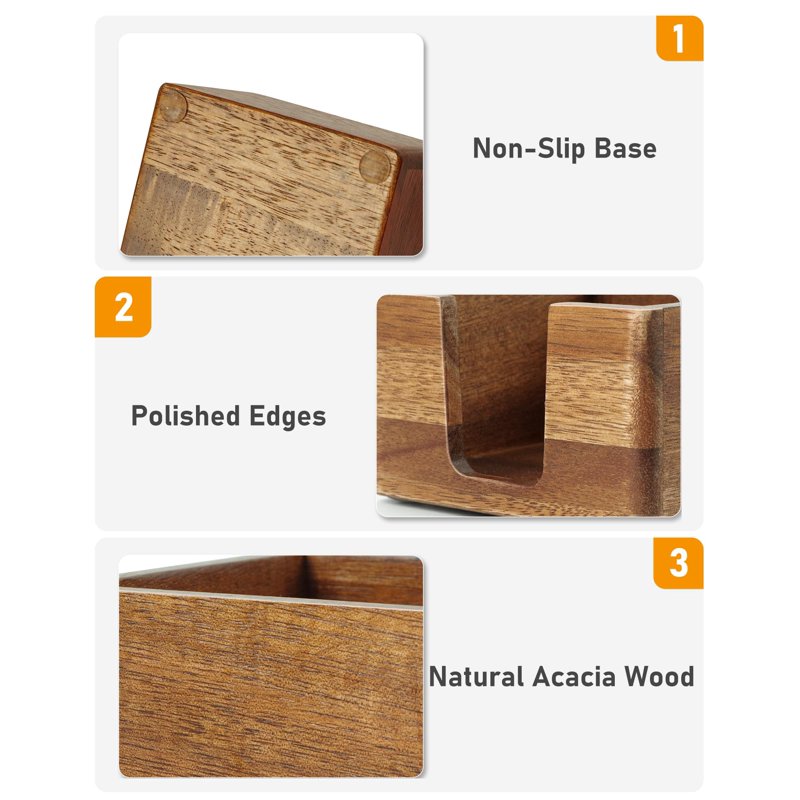 Acacia Wood Sticky Note Holder for Desk Organizer, 3x3 Inches, Natural Finish
