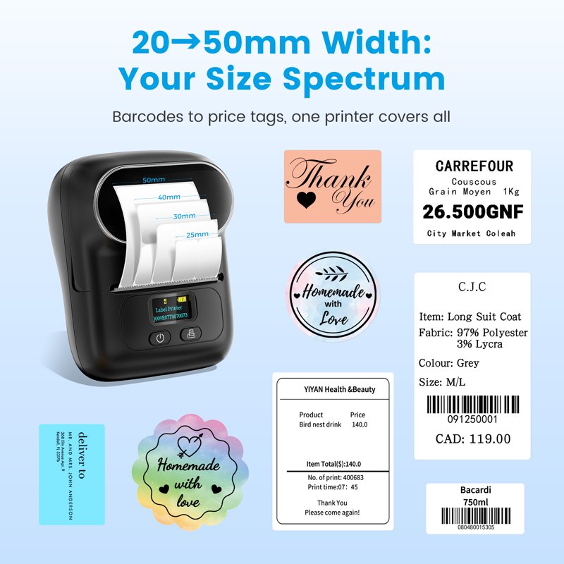 Portable Bluetooth Label Maker with Tape - Thermal Printer for Small Business and Home Organization