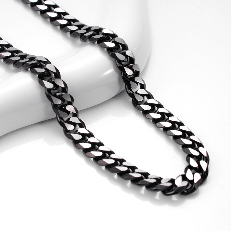 Men's Two-Tone Black Cuban Link Necklace Stainless Steel Bold Chain Jewelry