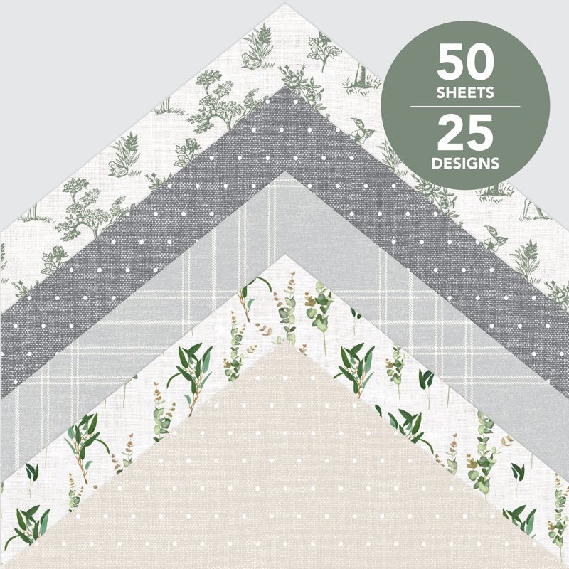 White Cottage Paper Pad - 50 Sheets, 25 Designs for Scrapbooking & Crafts