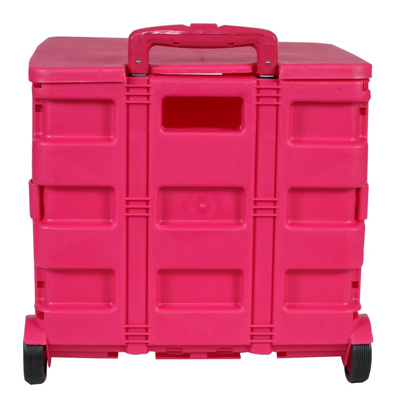 Collapsible Rolling Craft Cart with Lid - Pink, Portable Storage Trolley