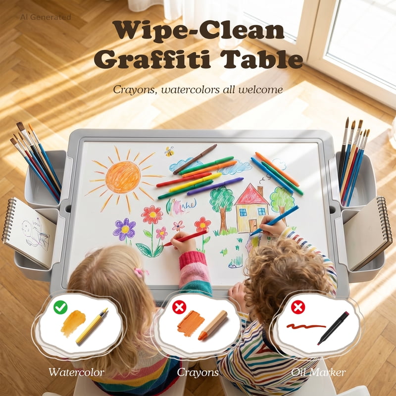Kids Activity Table and Chair Set for Drawing and Play - Sturdy Multi-Use Children's Furniture