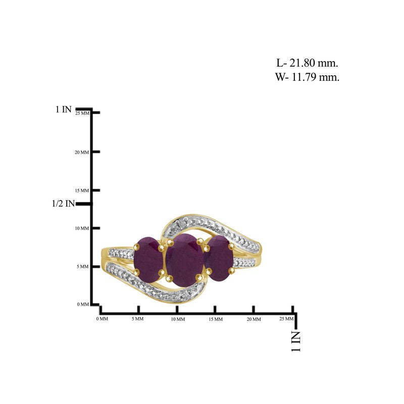 Genuine Ruby Birthstone Ring 1.75 Carat Silver & White Diamond Accent - Hypoallergenic Gold Plated