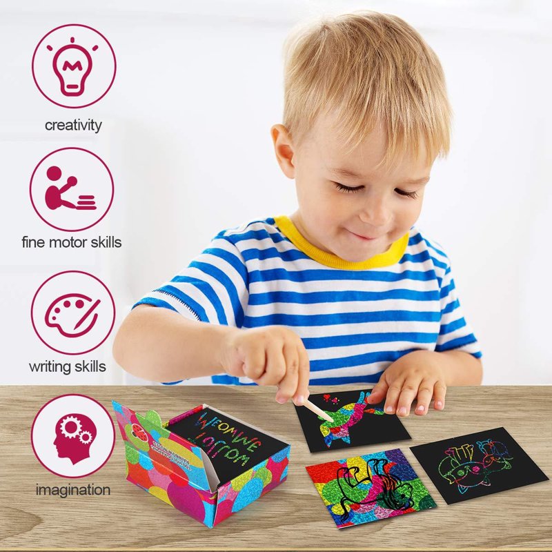 Rainbow Scratch Art Notes Set - 100 Colorful DIY Note Cards for Kids and Craft Projects