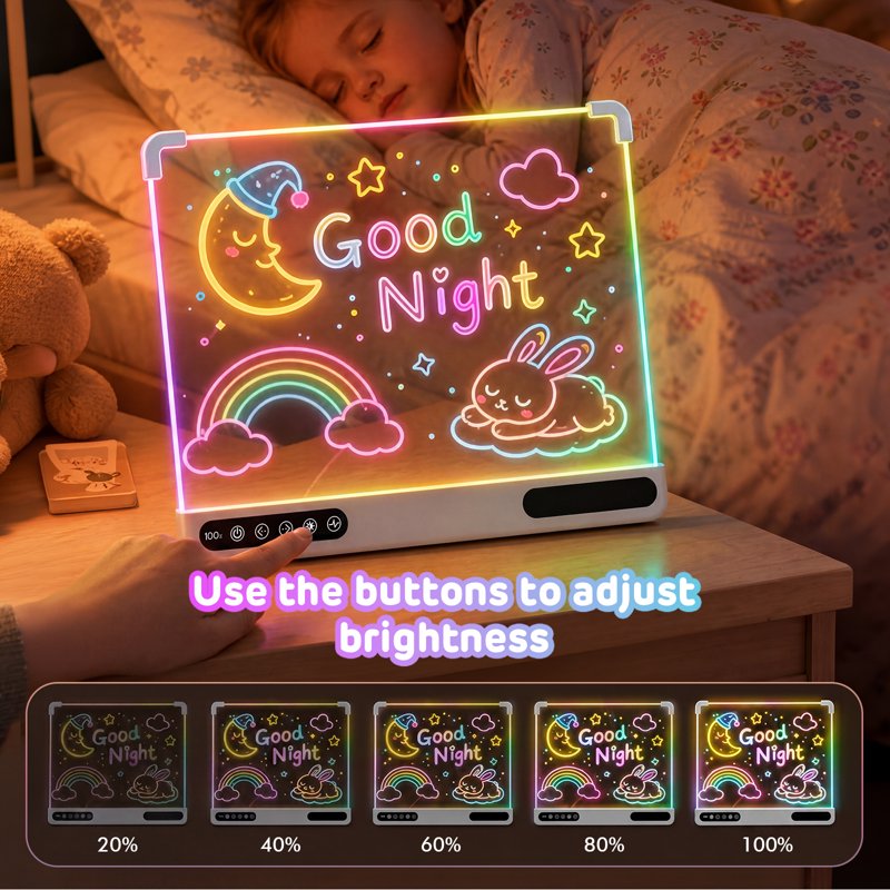 Kids LED Drawing Board with 7 Color Light Modes - Rechargeable Glow Doodle Board