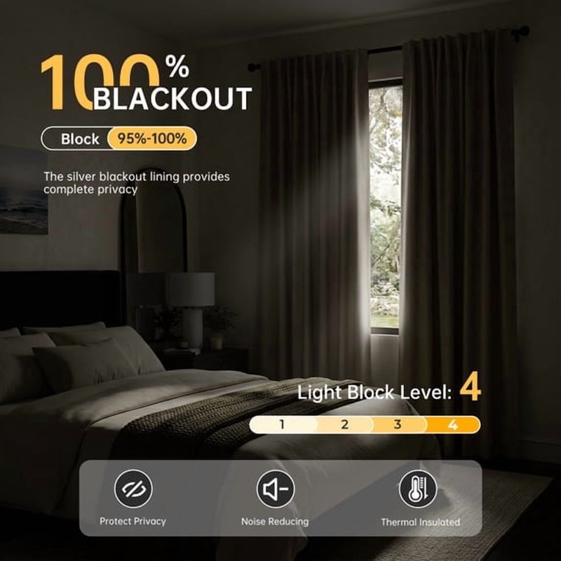 Blackout Faux Linen Curtains 52x108 Inches Set Thermal & Noise Insulated Privacy Drapes