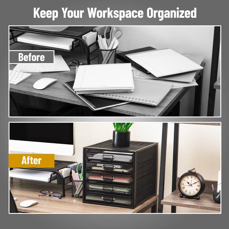 Multi-Purpose Desk Organizer with 5 Drawers, Steel Mesh Storage Solution