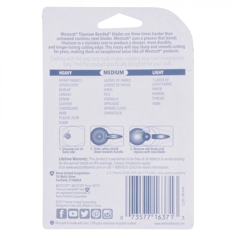 2 Pack Rotary Fabric Cutting Blades - Titanium Bonded Replacement Blades for Sewing & Craft
