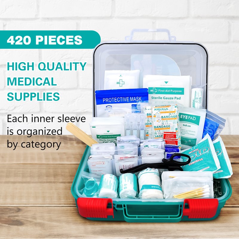 420-Piece First Aid Kit Hard Case Emergency Medical Supplies for Home Travel Camping