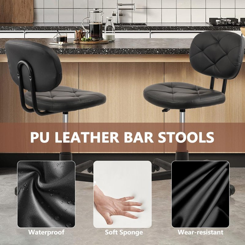 Adjustable Swivel Rolling Stool with PU Leather Seat and Foot Rest - Modern Drafting Chair