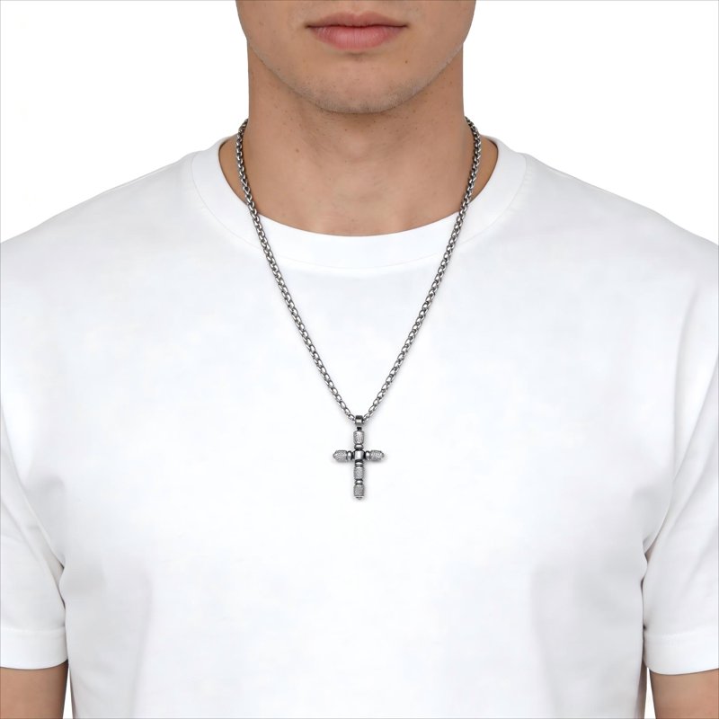 Men's Stainless Steel Barrel Cross Pendant Necklace - Spiritual Jewelry