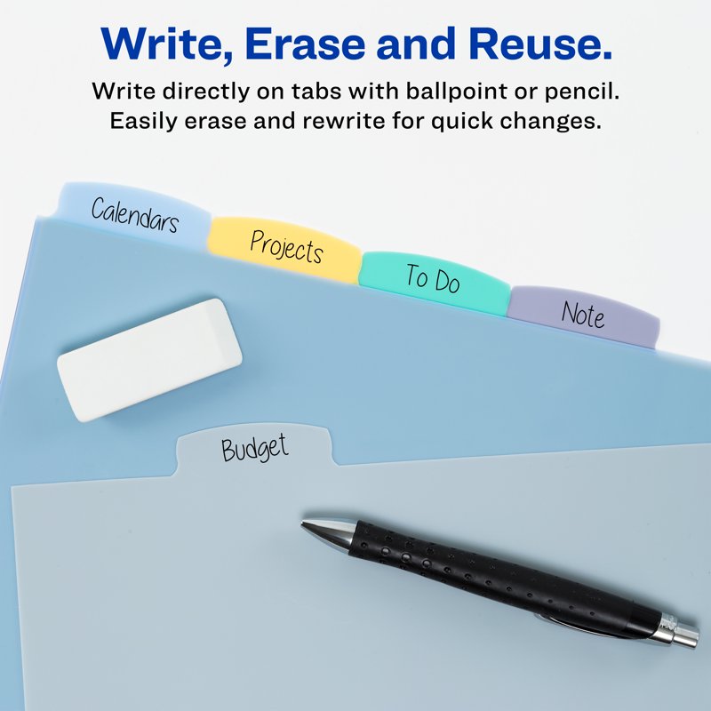 Reusable Write & Erase Plastic Dividers with Big Tabs - Multi-Color Set